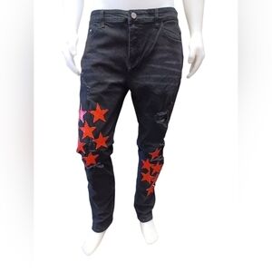 OlllO NWT Distressed Black Skinny Red Star Jeans Size 36